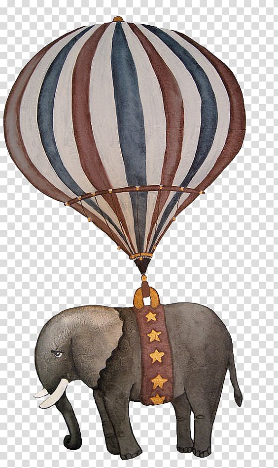Hot air ballooning Indian elephant, Hot air balloon pull elephant transparent background PNG clipart