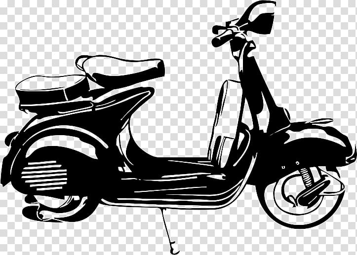 Motorized scooter Retro style Monochrome, vespa transparent background PNG clipart