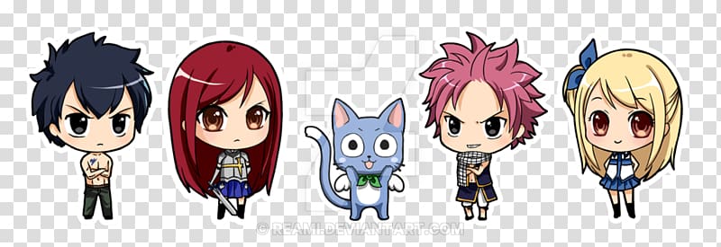 Natsu Dragneel Erza Scarlet Lucy Heartfilia Chibi Fairy Tail, Chibi transparent background PNG clipart
