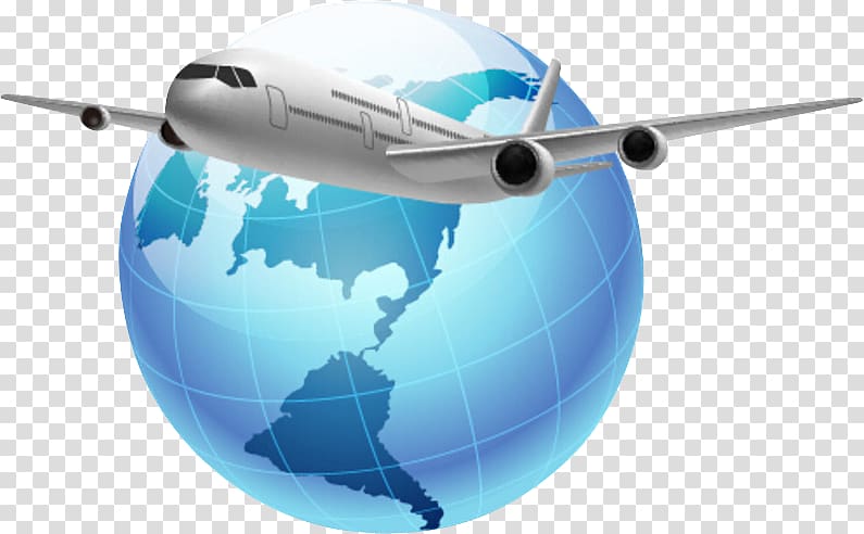 white airlines and blue globe illustration, Globe Airplane World Travel, World Travel transparent background PNG clipart