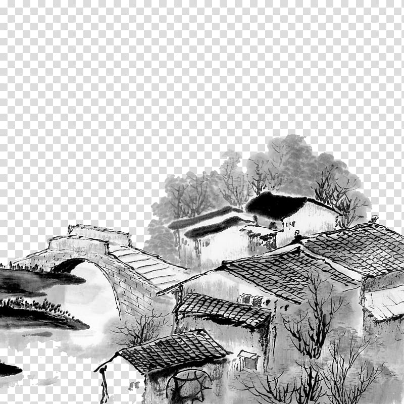 Qingming Shan shui Ink wash painting Chinese painting, Water transparent background PNG clipart