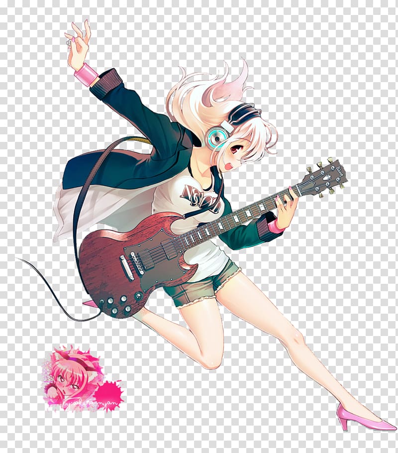 Super Sonico Anime Manga Art, Girl Guitar transparent background PNG clipart