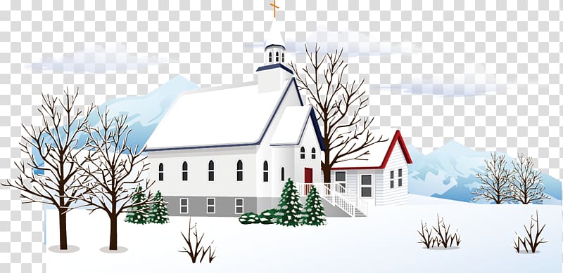 white house coated snow illustration, Snow Winter, Snow village transparent background PNG clipart