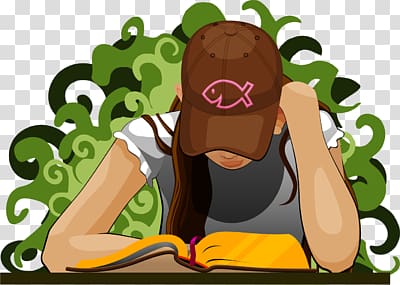 teen girl reading book clip art