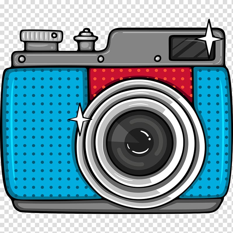 blue, gray, and red camera illustration, Camera Pop art Comics , A cartoon camera transparent background PNG clipart