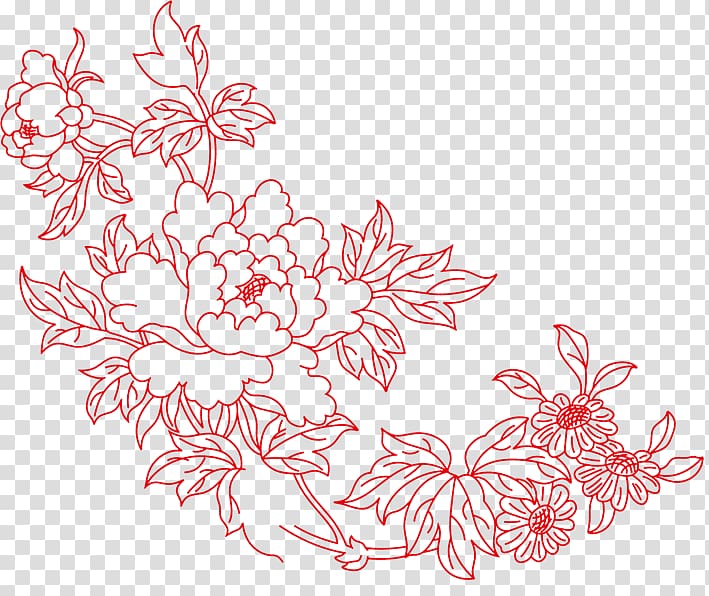 Moutan peony Motif, Red peony artwork transparent background PNG clipart
