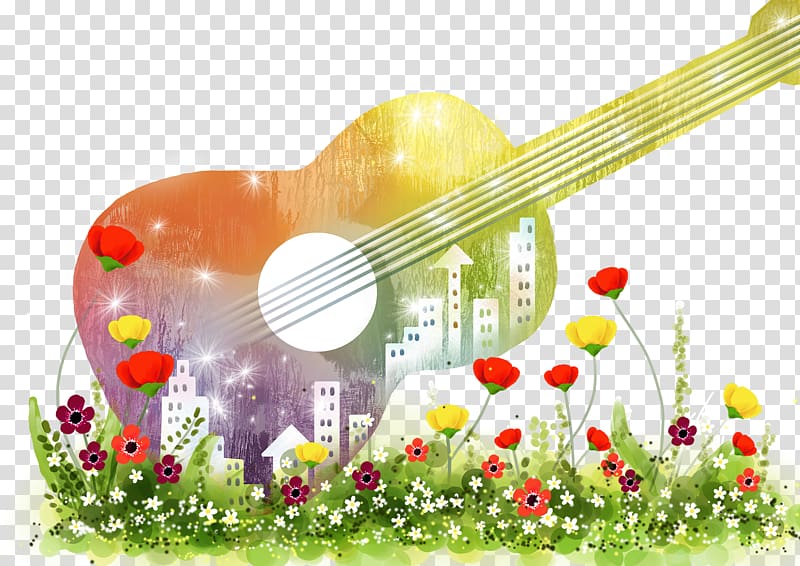 Art Music illustration Illustration, Hand colored guitar transparent background PNG clipart