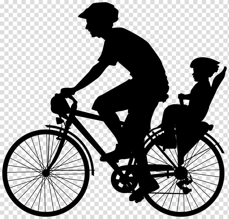 Cycling Bicycle pedal , Cyclist with Child Silhouette transparent background PNG clipart
