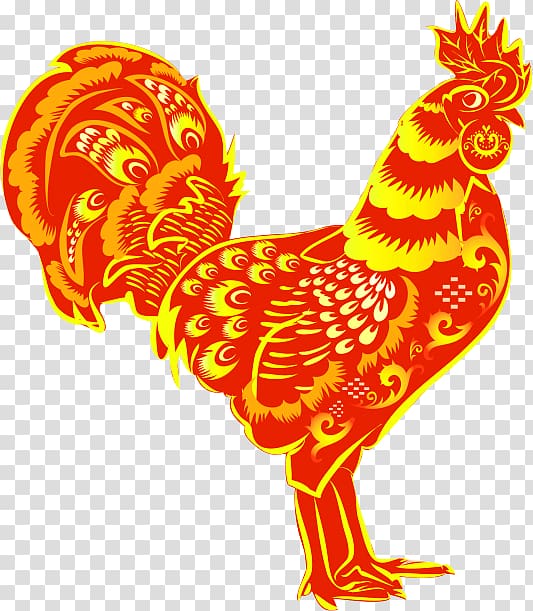 Chicken T-shirt Rooster Chinese New Year Chinese zodiac, Red Chinese wind cock decoration pattern transparent background PNG clipart