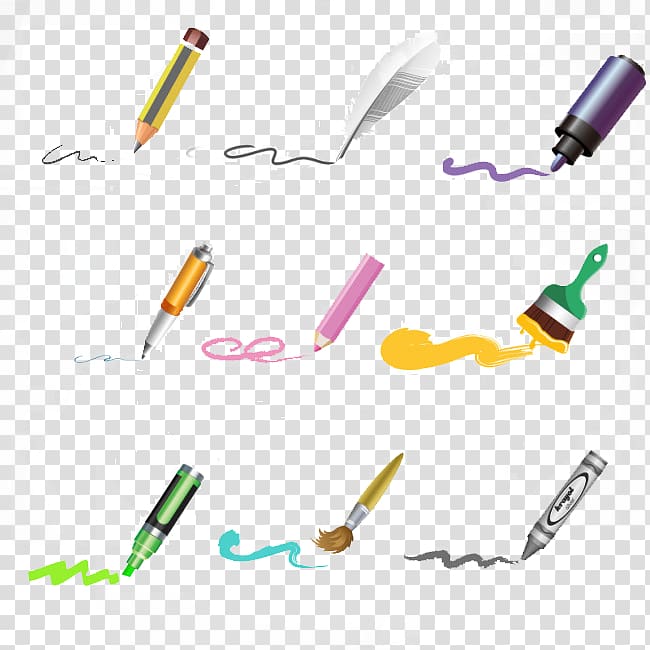 Colored pencil Drawing, Hand-painted a variety of pen transparent background PNG clipart