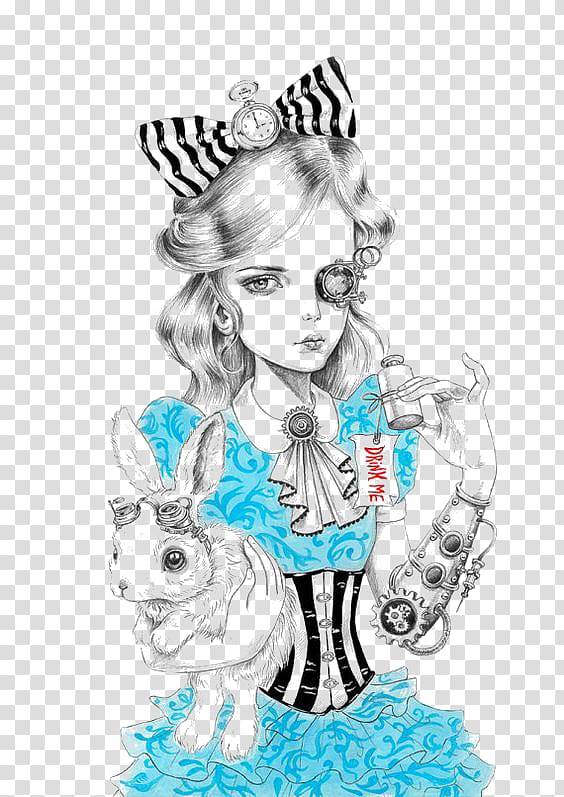 Alice White Rabbit Drawing Steampunk Cheshire Cat, princess transparent background PNG clipart