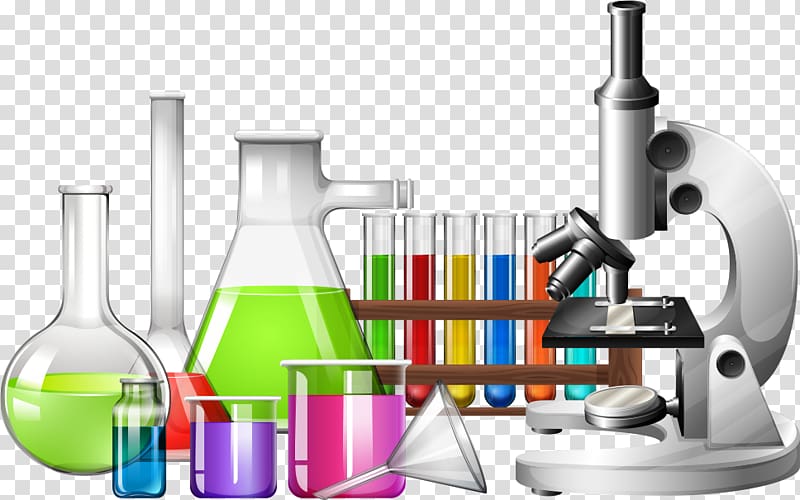 gray microscope illustration, Science Laboratory Beaker , microscope and reagents transparent background PNG clipart