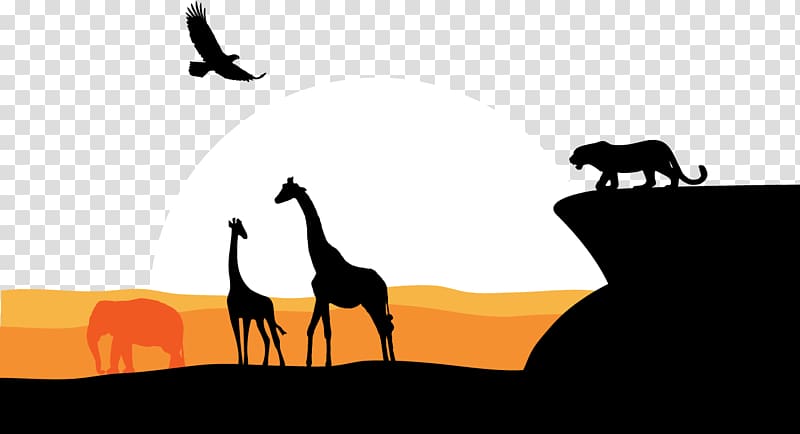 silhouette of safari animals illustration, South Africa Graphic design, African Cheetah Giraffe Eagle Grassland Vision transparent background PNG clipart