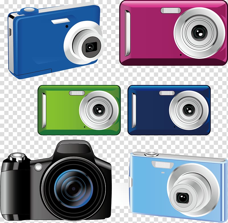 Mirrorless interchangeable-lens camera Camera lens, Different styles color camera transparent background PNG clipart