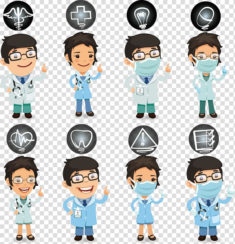 eight doctor illustrations, Nurse Physician Health Care Cartoon, Cartoon doctors and nurses transparent background PNG clipart