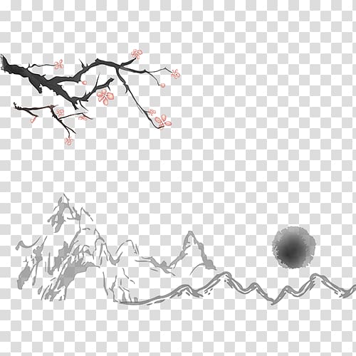 Shan shui Drawing Ink wash painting Chinoiserie, Plum mountain transparent background PNG clipart