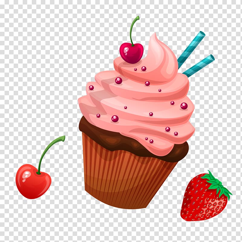 Cupcake Bakery Chinese cuisine Dessert, strawberry sundae material transparent background PNG clipart