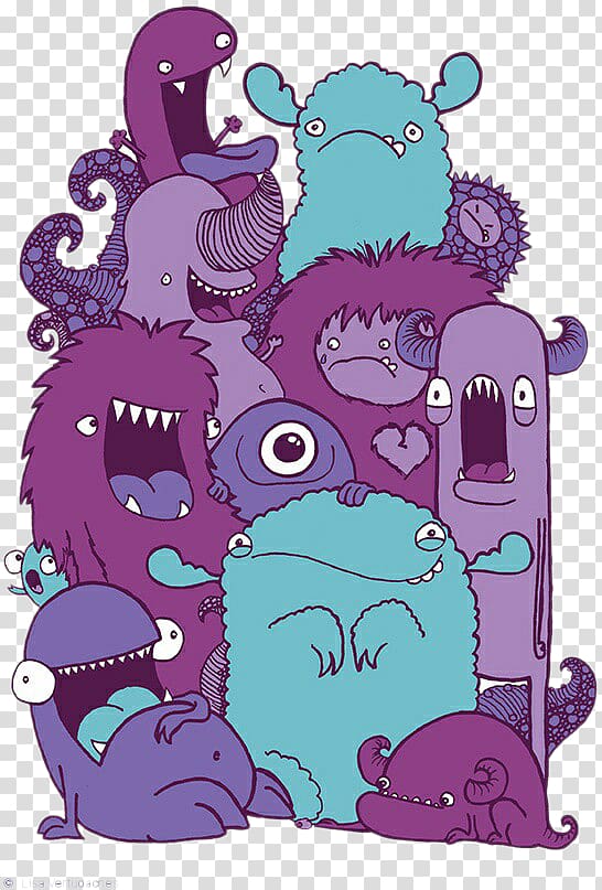Drawing Monster Illustrator Doodle Illustration, Monster Family transparent background PNG clipart