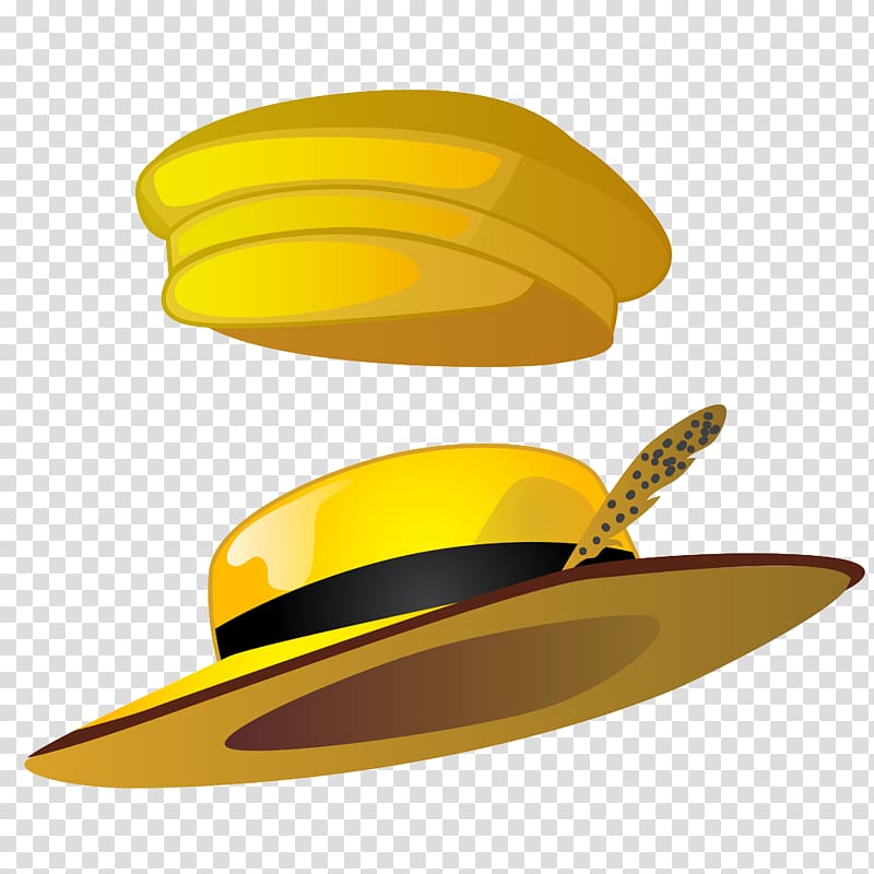 Straw hat Cartoon Illustration, Two yellow hat transparent background PNG clipart