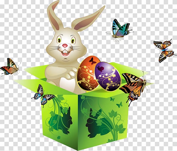 Butterfly Easter postcard Easter egg, Box rabbits and eggs transparent background PNG clipart