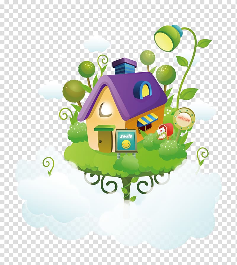 Cartoon House, Cartoon suspended Island transparent background PNG clipart