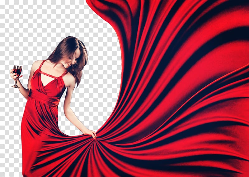 woman wearing red long dress illustration, Woman Glamour, Beautiful Women transparent background PNG clipart