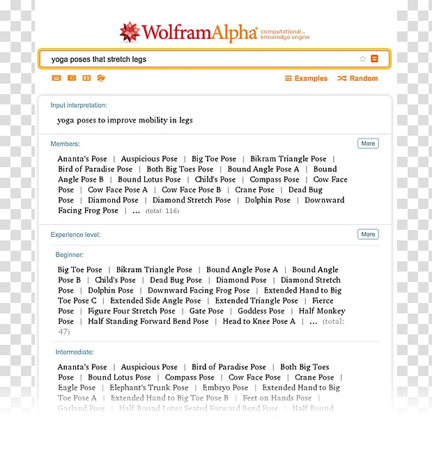 Wolfram Alpha Web page Web search engine World Wide Web, experience yoga classes transparent background PNG clipart