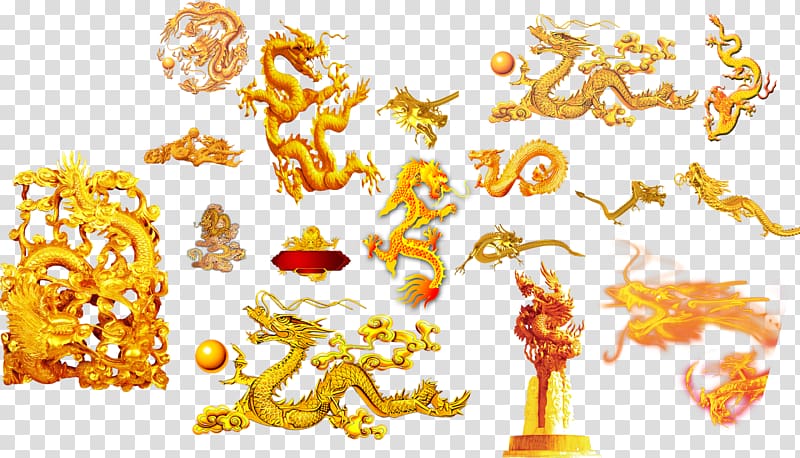 gold asian dragon lot , Chinese dragon Gratis Designer, Golden Chinese Dragon transparent background PNG clipart