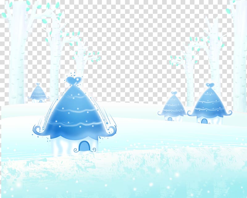 Snow Winter Poster , Blue fairy tale cottage background material transparent background PNG clipart