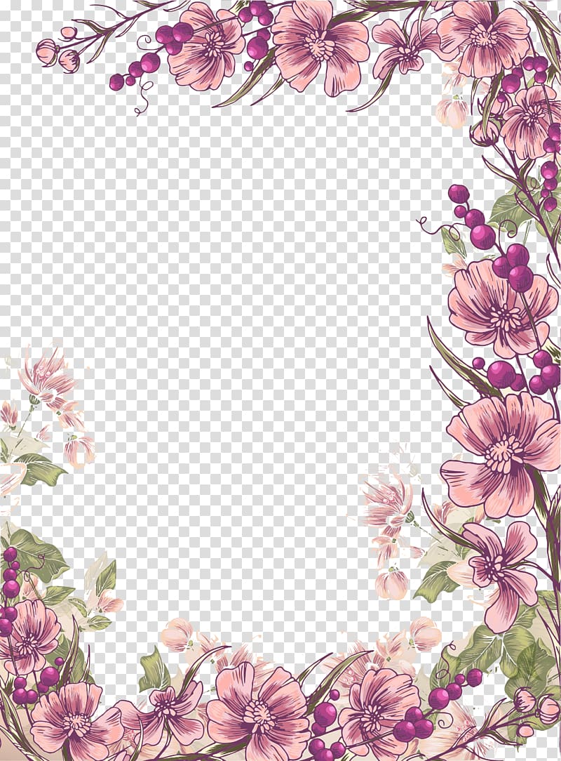 Flower Floral design Euclidean Illustration, Ink purple flowers border background, purple petaled flowers illustration transparent background PNG clipart