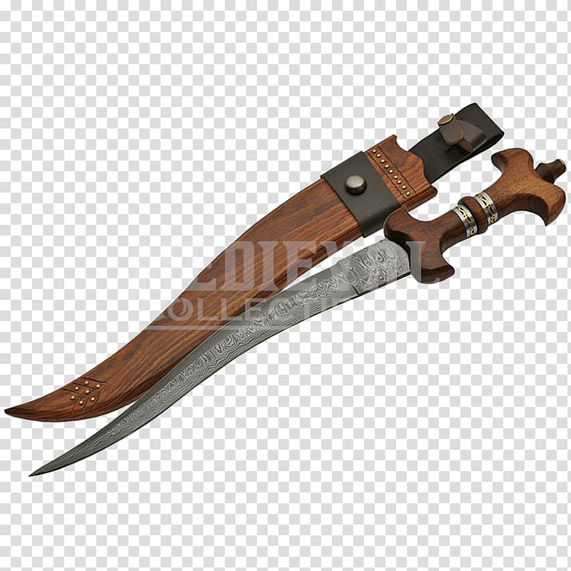 Bowie knife Damascus steel Dagger, knife transparent background PNG clipart