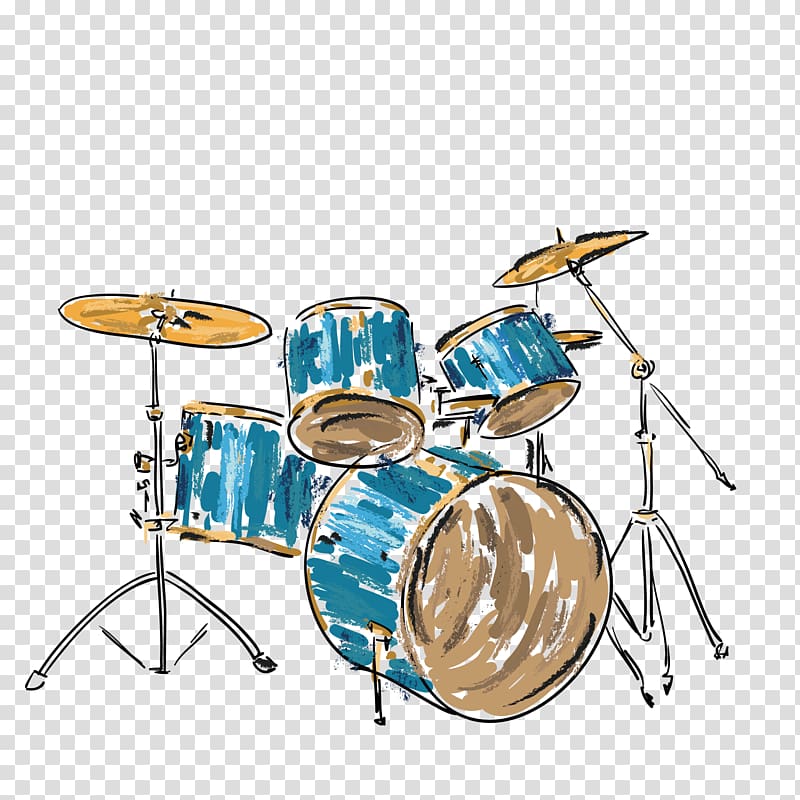 blue and yellow acoustic drum , Drums Musical instrument Illustration, hand-painted drums transparent background PNG clipart