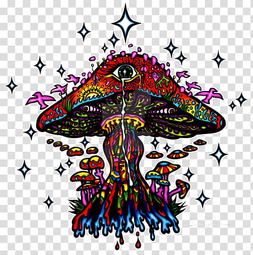 multicolored mushroom illustration, Psilocybin mushroom Psychedelia Drawing Art, psychedelic elements transparent background PNG clipart