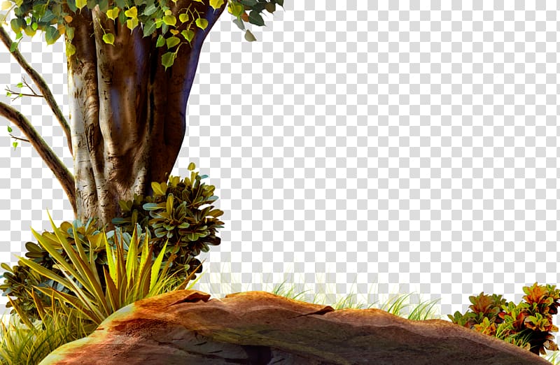 green leafed tree art, Rock Cartoon, Cartoon painted trees grow on rocks transparent background PNG clipart