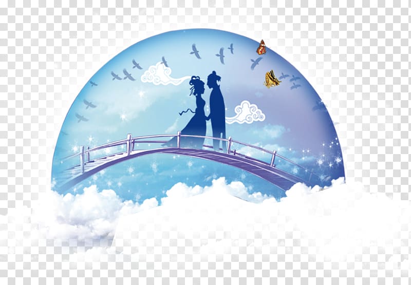 China Qixi Festival Valentines Day Tanabata The Cowherd and the Weaver Girl, Magpie Bridge transparent background PNG clipart
