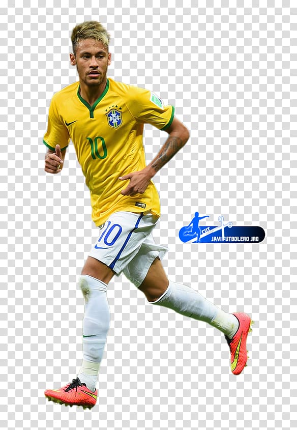 men's yellow and green Nike jersey shirt, Neymar 2014 FIFA World Cup Brazil national football team Football player, brazil transparent background PNG clipart