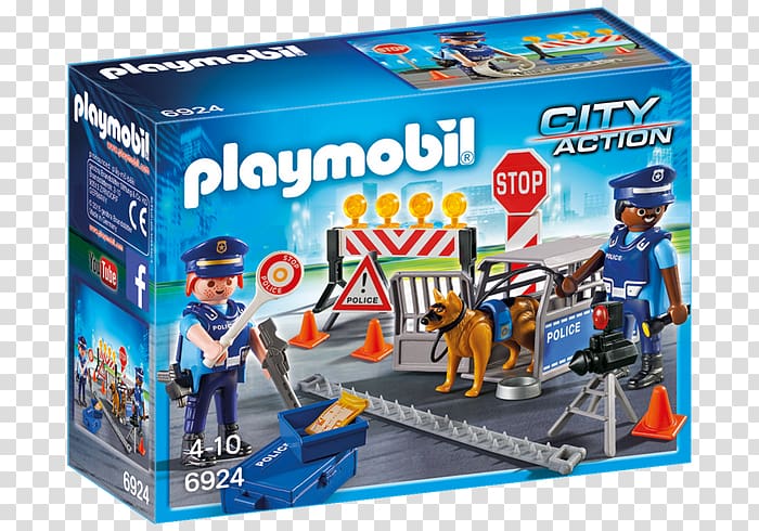 Playmobil Police Roadblock 6924 Playmobil City Action Police Headquarters with Prison (6919) Toy, playmobil police toys transparent background PNG clipart