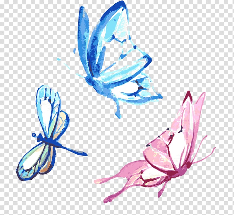 three butterflies illustration, Butterfly Watercolor painting, butterfly transparent background PNG clipart