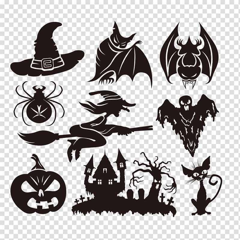 Halloween Jack-o\'-lantern , Halloween black silhouette transparent background PNG clipart