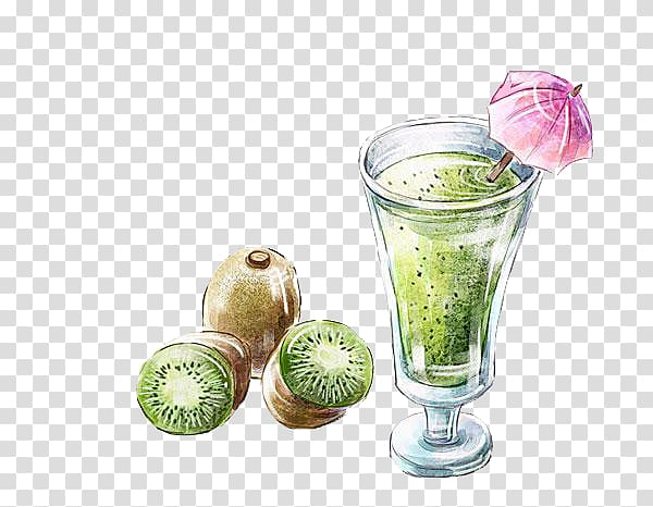 Juice Smoothie Health shake Kiwifruit Non-alcoholic drink, Hand-painted kiwi fruit juice transparent background PNG clipart