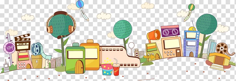 Cartoon Drawing Illustration, Movie Park illustration material transparent background PNG clipart