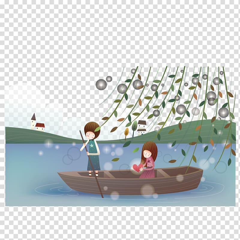 Cartoon Significant other Illustration, Couple sitting on the boat transparent background PNG clipart