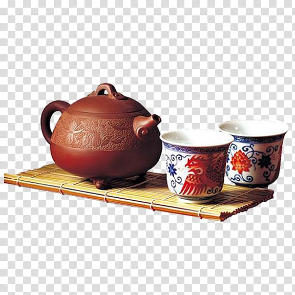 brown and multicolored ceramic 3-piece tea set, Chinese tea China Yum cha Tea culture, Tea set transparent background PNG clipart