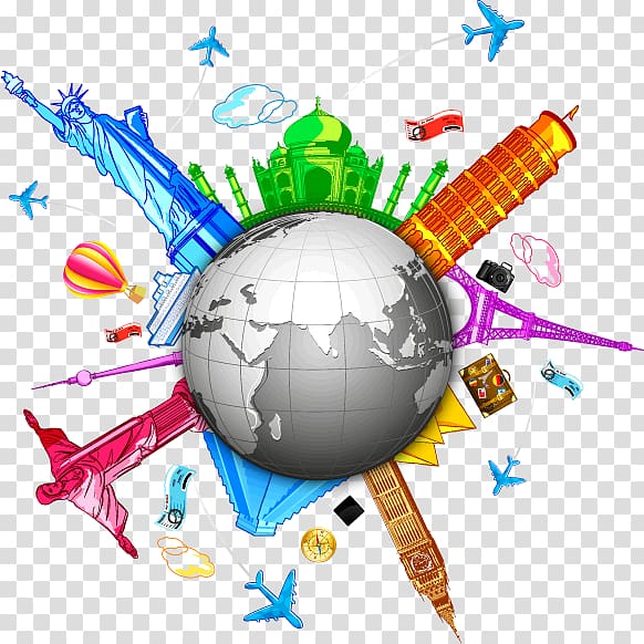 planet earth and landmarks illustration, Travel website Corporate travel management Vacation, Travel transparent background PNG clipart