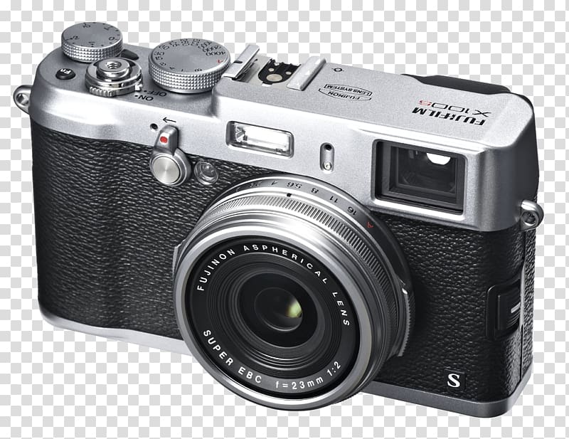 black and silver Fujifilm SLR camera , Fuji X100s Camera transparent background PNG clipart