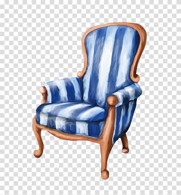 Eames Lounge Chair Blue, Blue striped chair transparent background PNG clipart