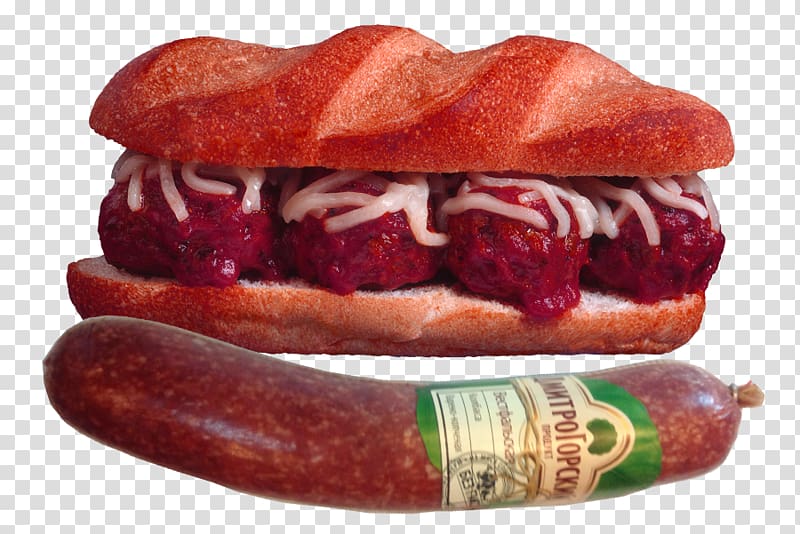 Bratwurst Hot dog Hamburger Thuringian sausage, Hot dogs, hamburger sandwich material transparent background PNG clipart