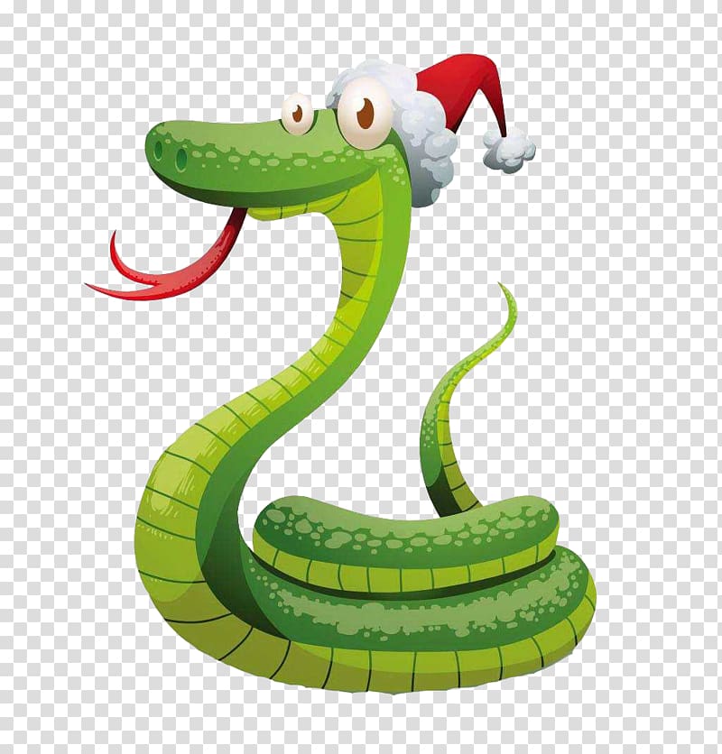 Snake Santa Claus Christmas Illustration, The cartoon of the snake is surrendered transparent background PNG clipart