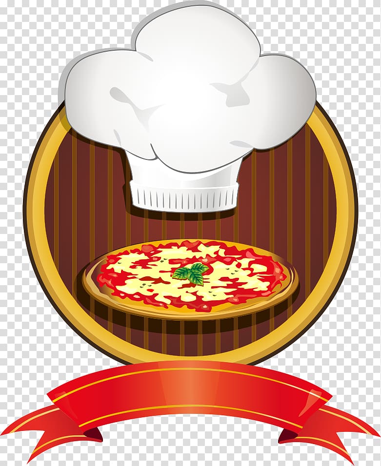 restaurant logo, Pizza Italian cuisine Fast food Chef Cook, pizza and chef\'s hat transparent background PNG clipart