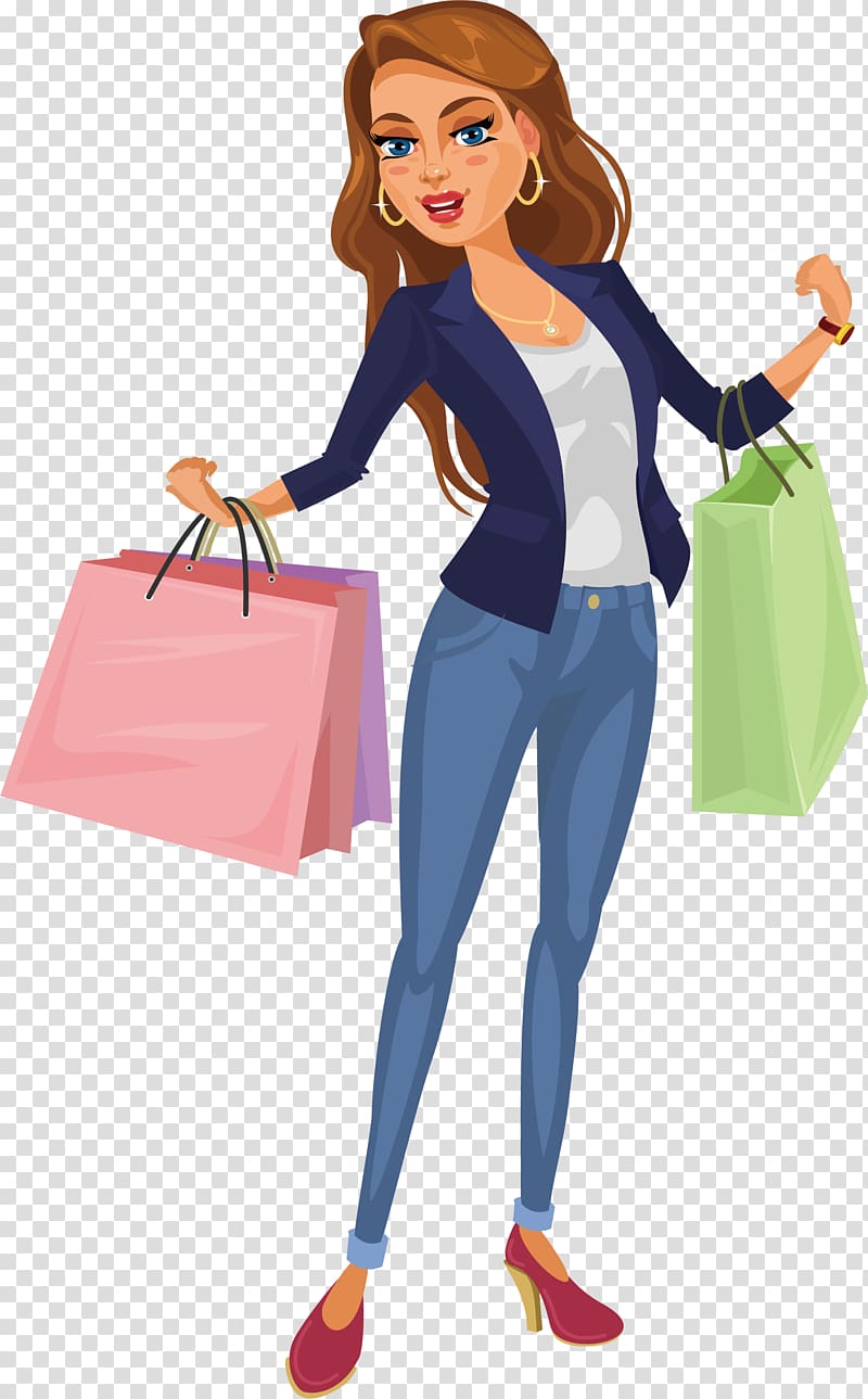 woman carrying shopping bags illustration, Shopping bag , Crazy shopping beauty transparent background PNG clipart